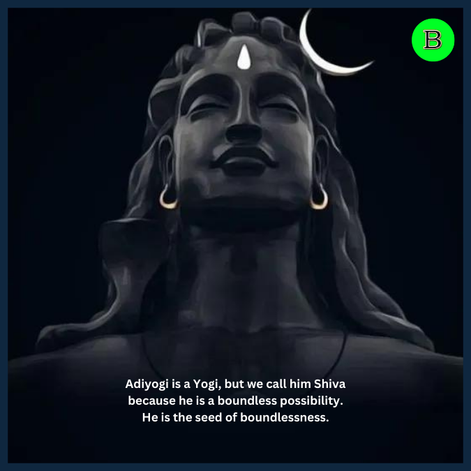 Adiyogi is a Yogi, but we call him Shiva because he is a boundless possibility. He is the seed of boundlessness.