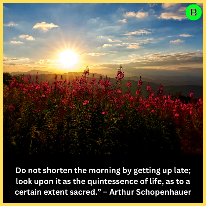 Do not shorten the morning by getting up late; look upon it as the quintessence of life, as to a certain extent sacred.” – Arthur Schopenhauer