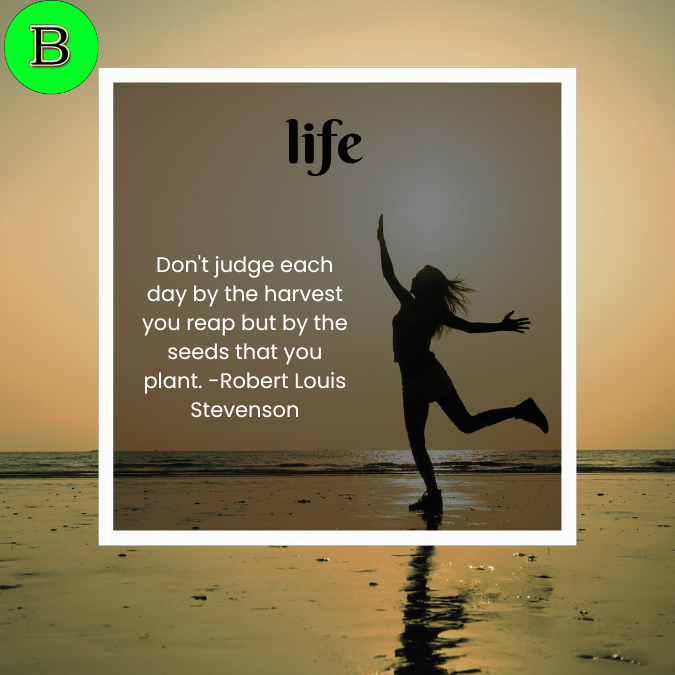Don't judge each day by the harvest you reap but by the seeds that you plant. -Robert Louis Stevenson