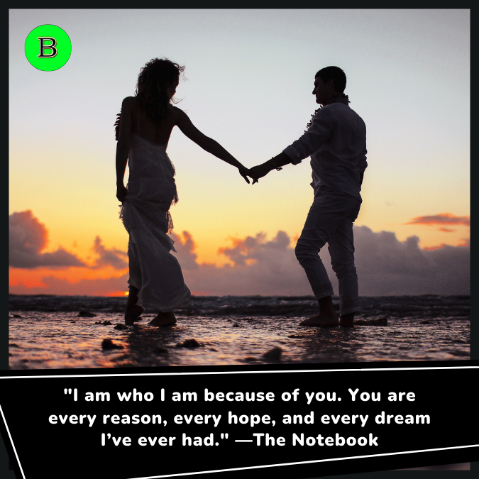 "I am who I am because of you. You are every reason, every hope, and every dream I’ve ever had." —The Notebook