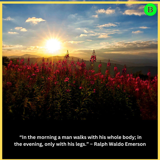  “In the morning a man walks with his whole body; in the evening, only with his legs.” – Ralph Waldo Emerson