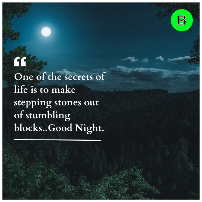 One of the secrets of life is to make stepping stones out of stumbling blocks..Good Night.