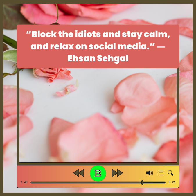 “Block the idiots and stay calm, and relax on social media.” ― Ehsan Sehgal