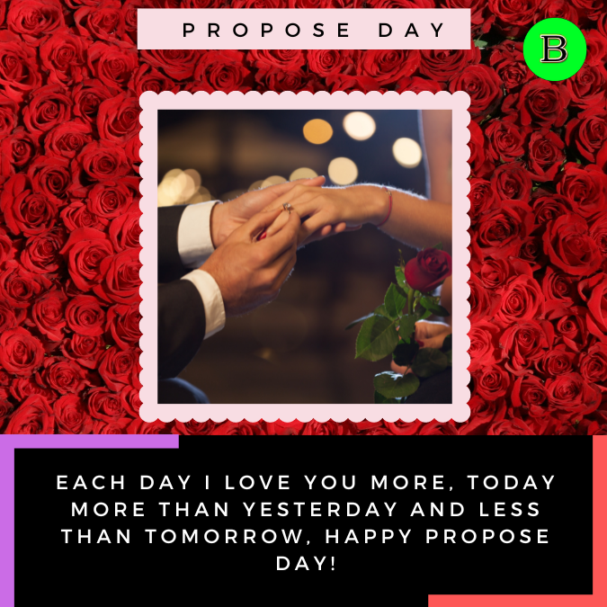 Each day I love you more, Today more than yesterday and less than tomorrow, Happy Propose Day!